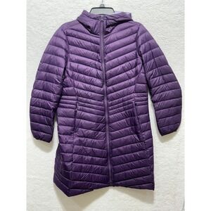Lands' End Purple Packable Down Puffer Coat Hooded Womens M/P 10-12